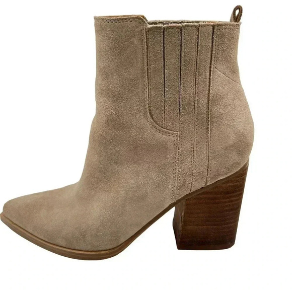 Marc Fisher 9M Mloshay Leather Pull on Booties Western Cowgirl Boots Suede Tan - Picture 5 of 13